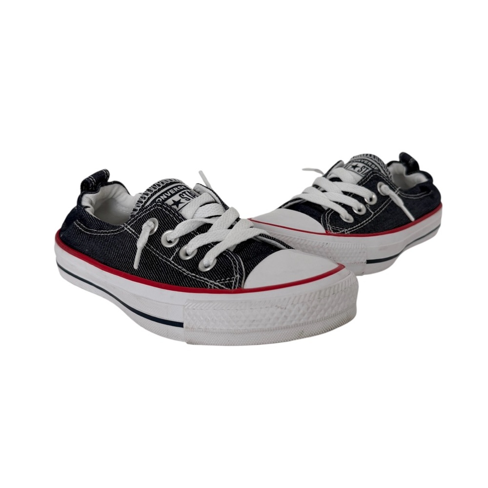 Converse Low Top Shoreline Slip On Canvas Blue Denim Red Trim Sneakers (5)
